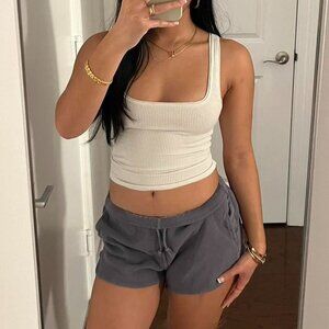 Brandy Melville Women's White and Grey Shorts